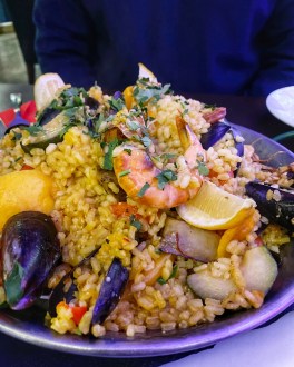 La Raza Cambridge meat and seafood paella