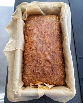 Orange Rosemary Drizzle Loaf out of the oven