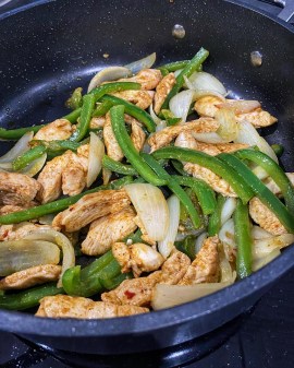 Chicken fajitas in pan